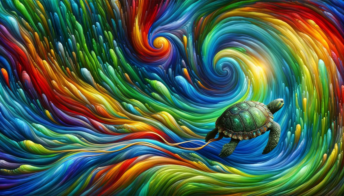 Magic turtle in sea of colours